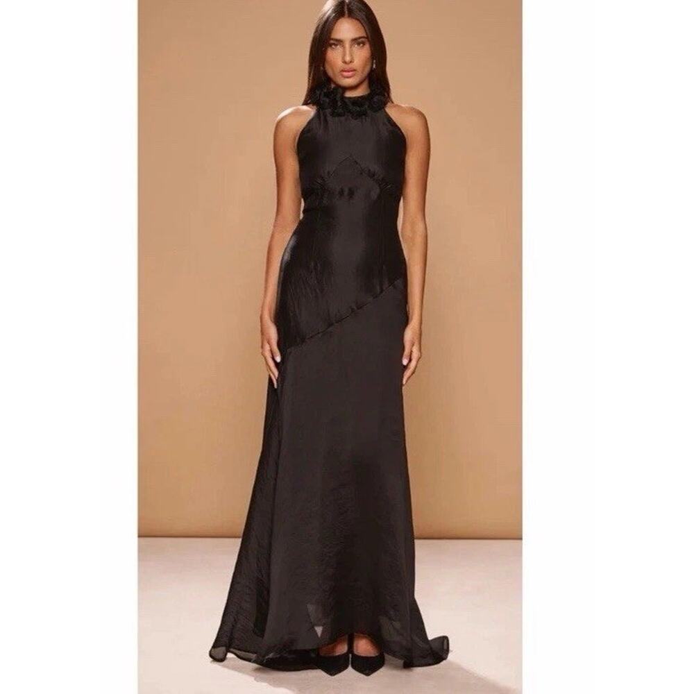 SONYA MODA Noelle Black 100% Silk Organza Maxi Gown XS NWT $488